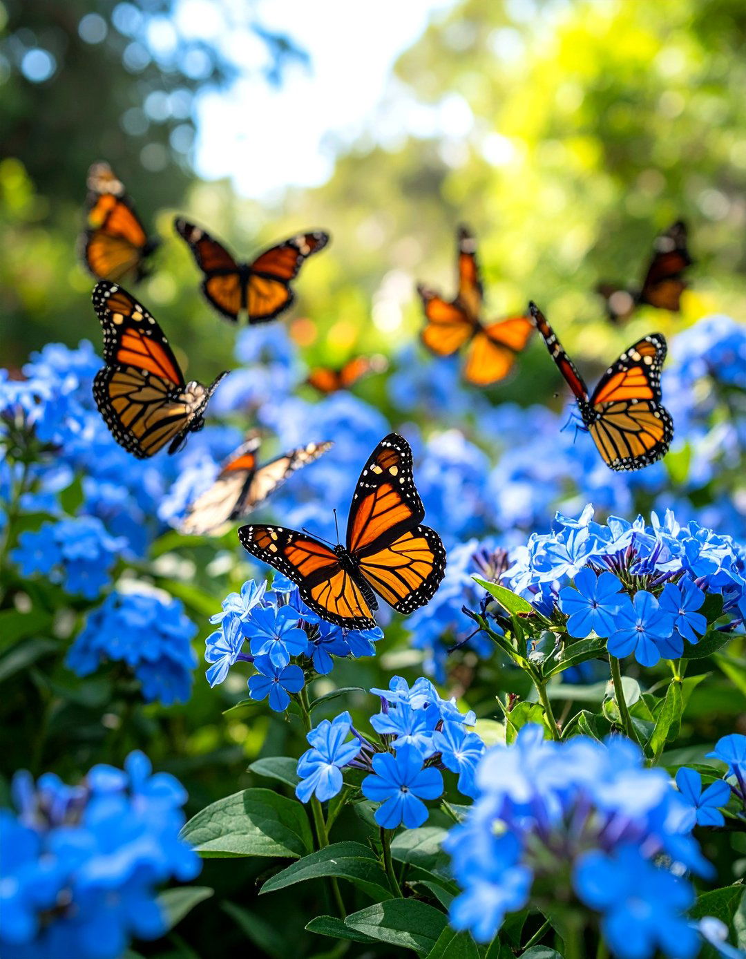 Firefly Create a high quality image with extra brightness of a butterfly garden bustling - 30 plumbago landscaping ideas