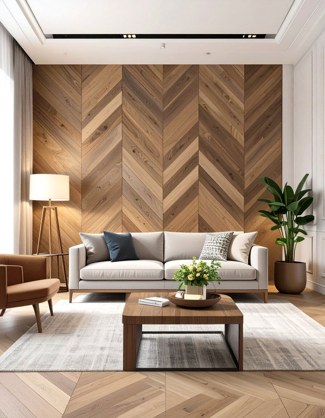 Firefly Create a high quality image with extra brightness of a captivating herringbone wo - 30 wood trim accent wall ideas
