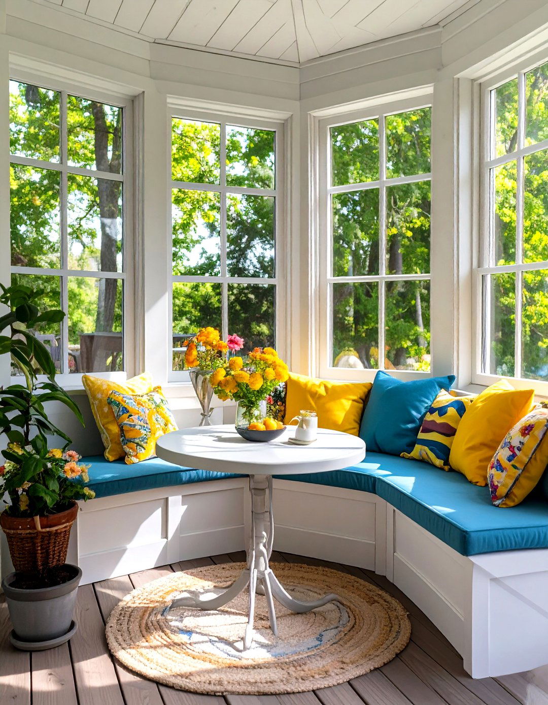 Firefly Create a high quality image with extra brightness of a charming breakfast nook in - 30 sun porch ideas