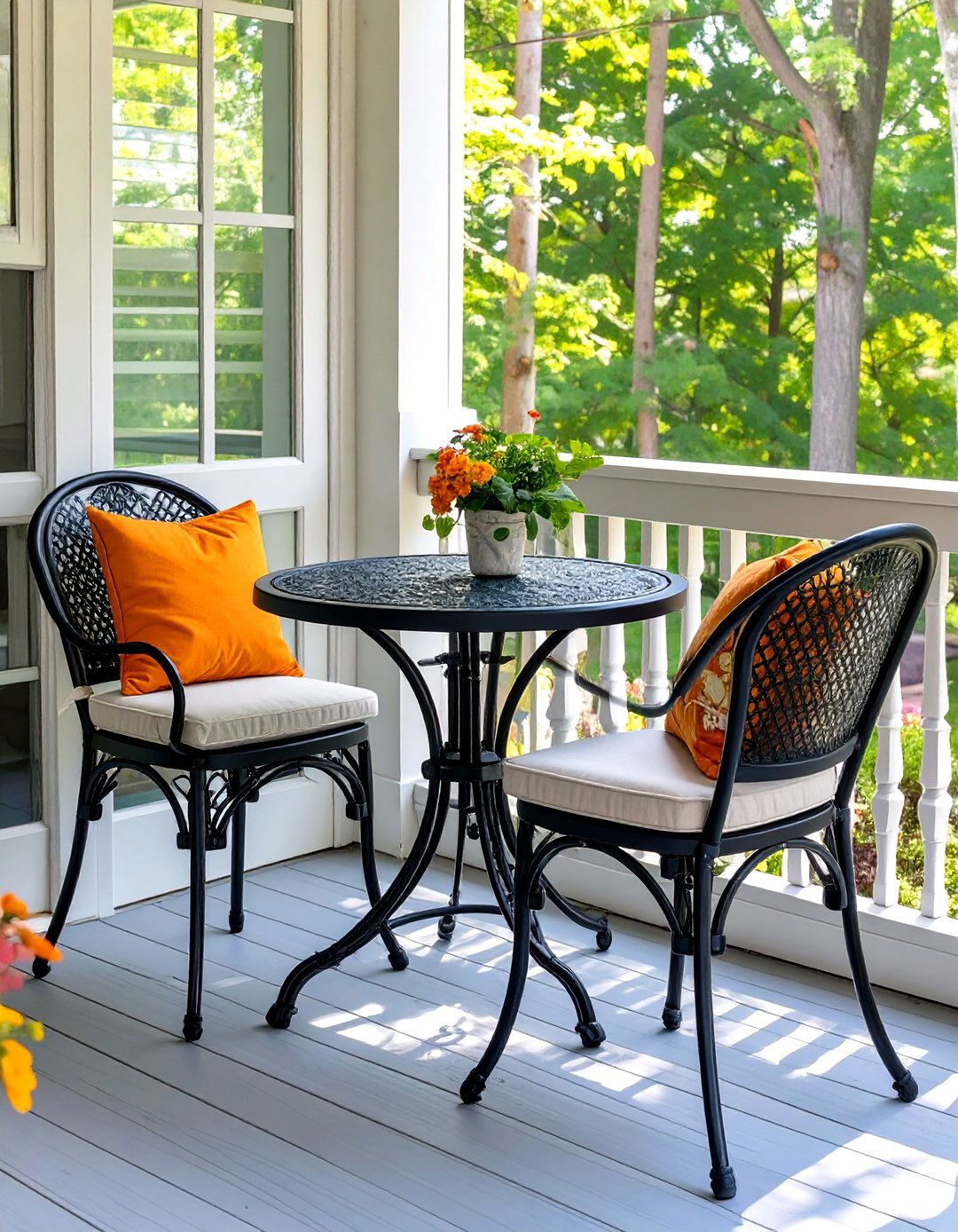 Firefly Create a high quality image with extra brightness of a chic black metal bistro s - 30 small screened in porch ideas