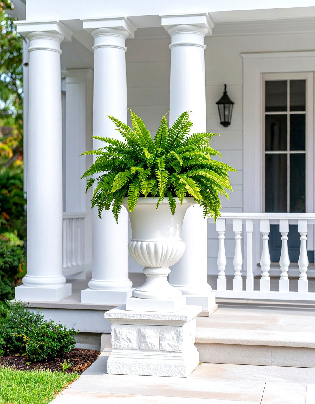 Firefly Create a high quality image with extra brightness of a classic white pedestal col - 30 outdoor plant stand ideas