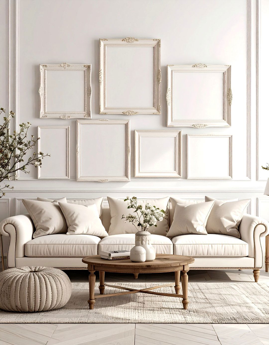 Firefly Create a high quality image with extra brightness of a collection of empty antiqu - 30 farmhouse wall decor ideas