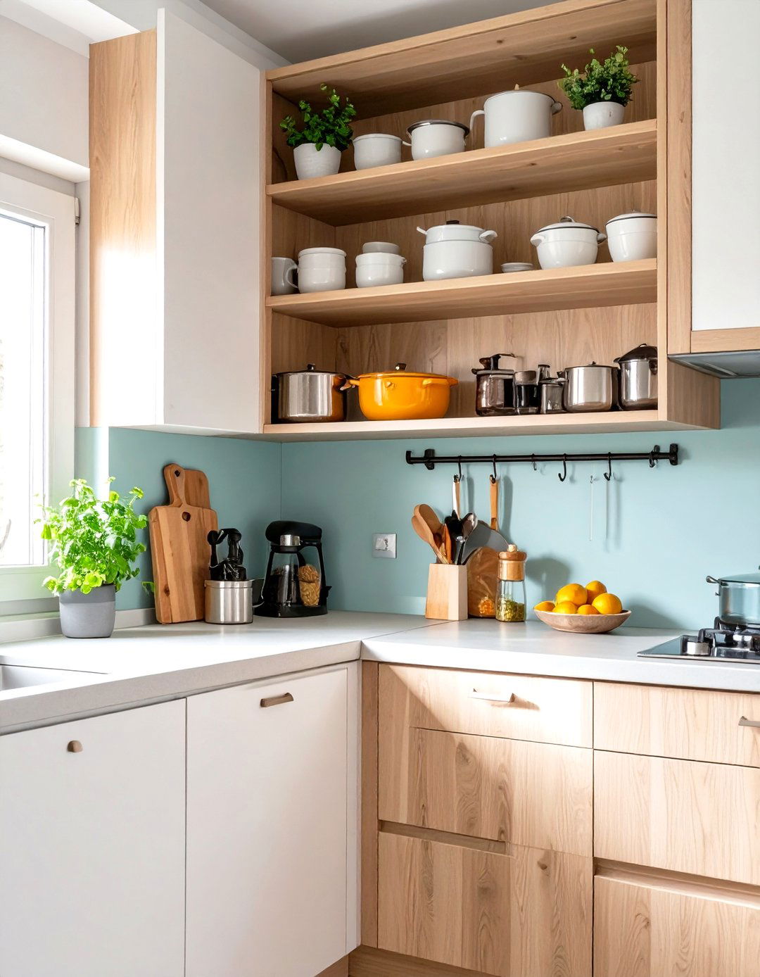 Firefly Create a high quality image with extra brightness of a corner cabinet with a Lazy - 30 small kitchen decor ideas