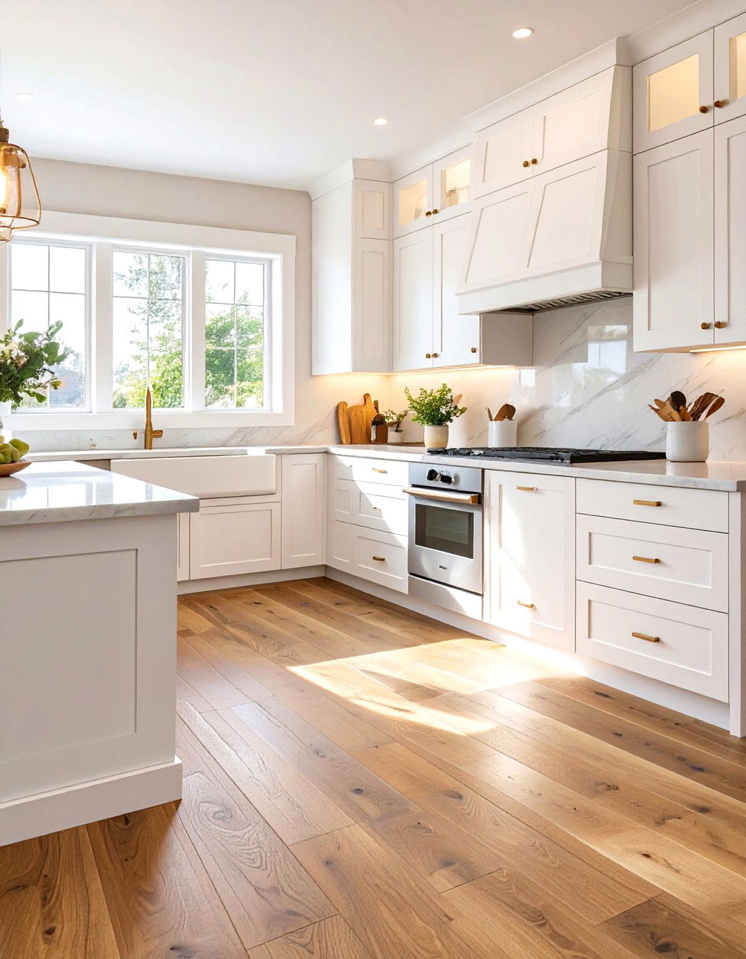 Firefly Create a high quality image with extra brightness of a cozy kitchen featuring wood - 30 vinyl kitchen flooring ideas