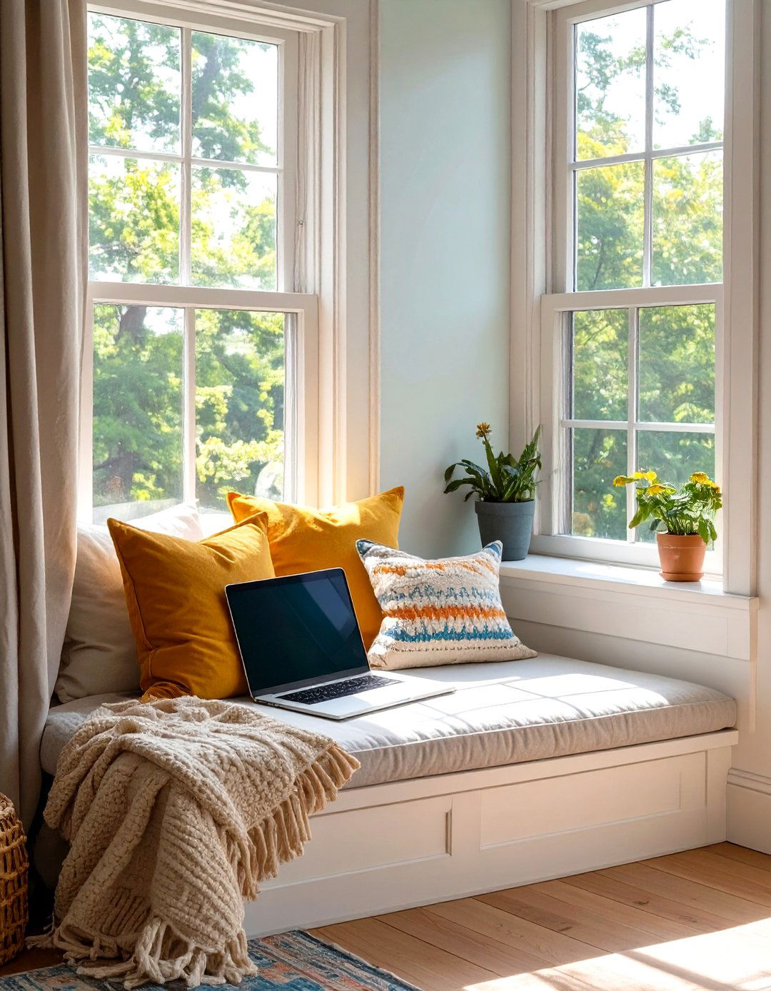 Firefly Create a high quality image with extra brightness of a cozy window seat with cush - 30 small bedroom bedroom office ideas