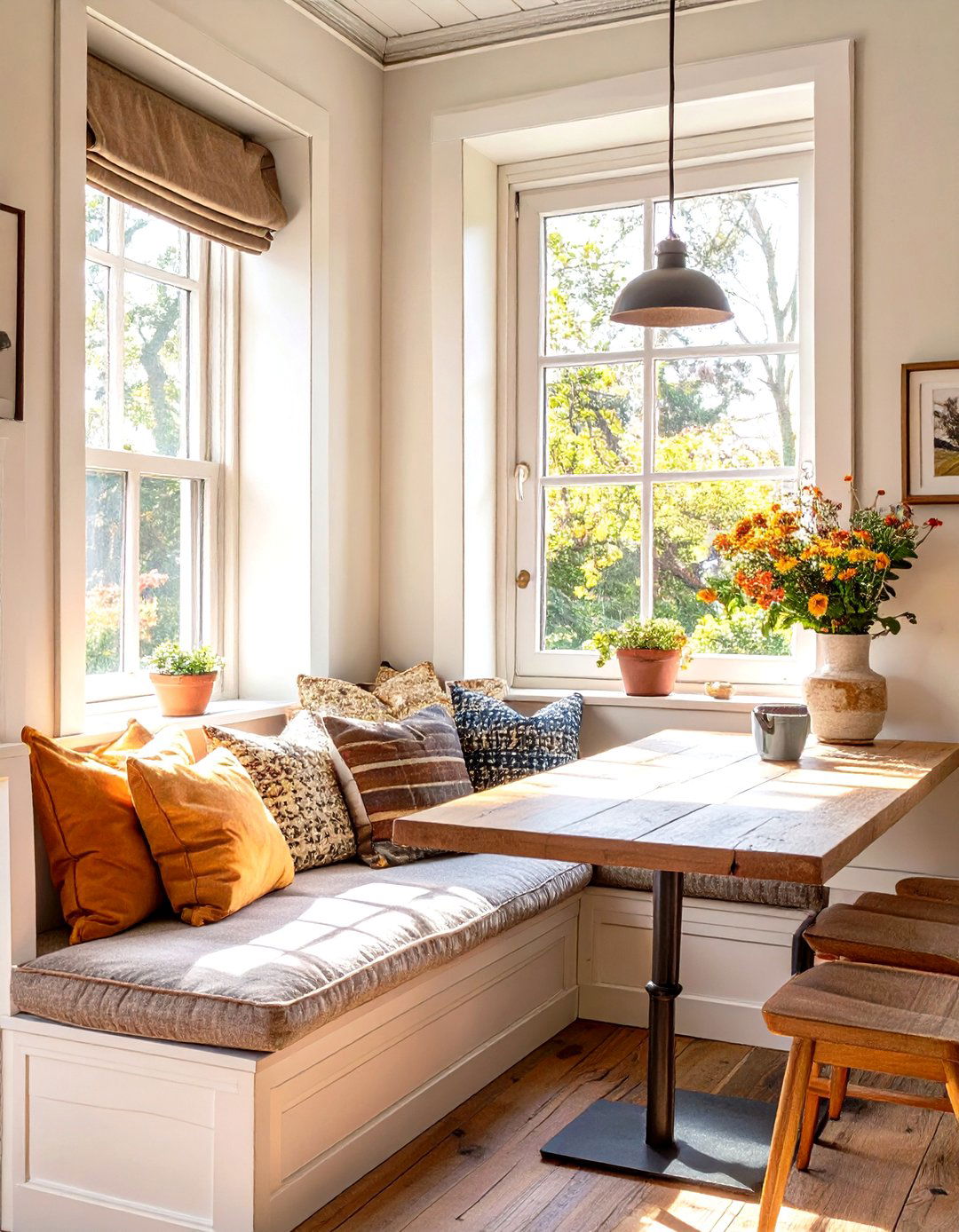 Firefly Create a high quality image with extra brightness of a cozy window seat with plus - 30 small dining room decorating ideas