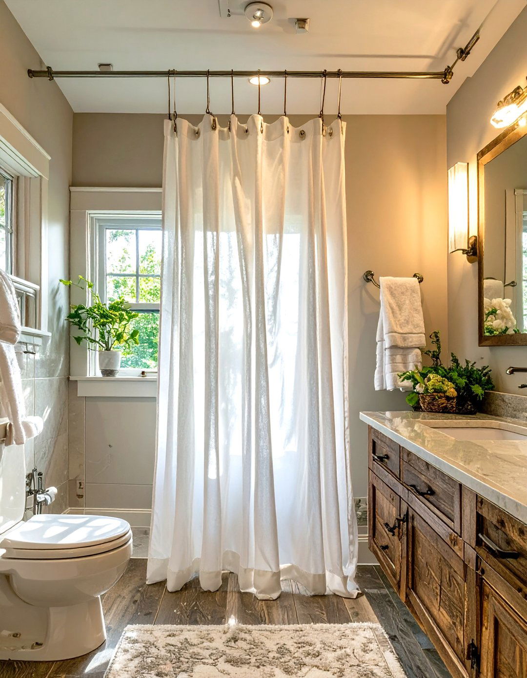 Firefly Create a high quality image with extra brightness of a crisp white shower curtain - 30 small master bathroom ideas