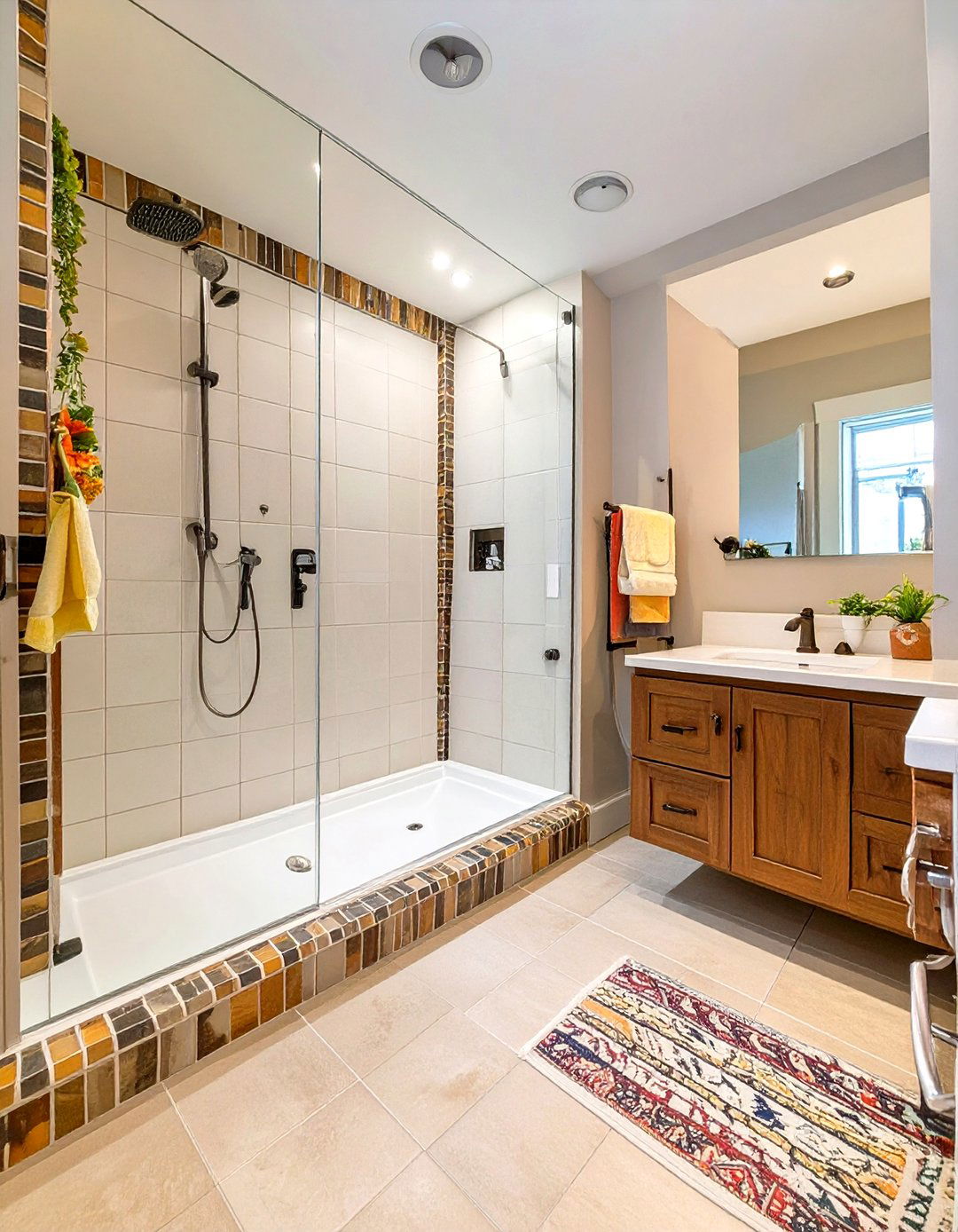 Firefly Create a high quality image with extra brightness of a curbless walk in shower wi - 30 small master bathroom ideas