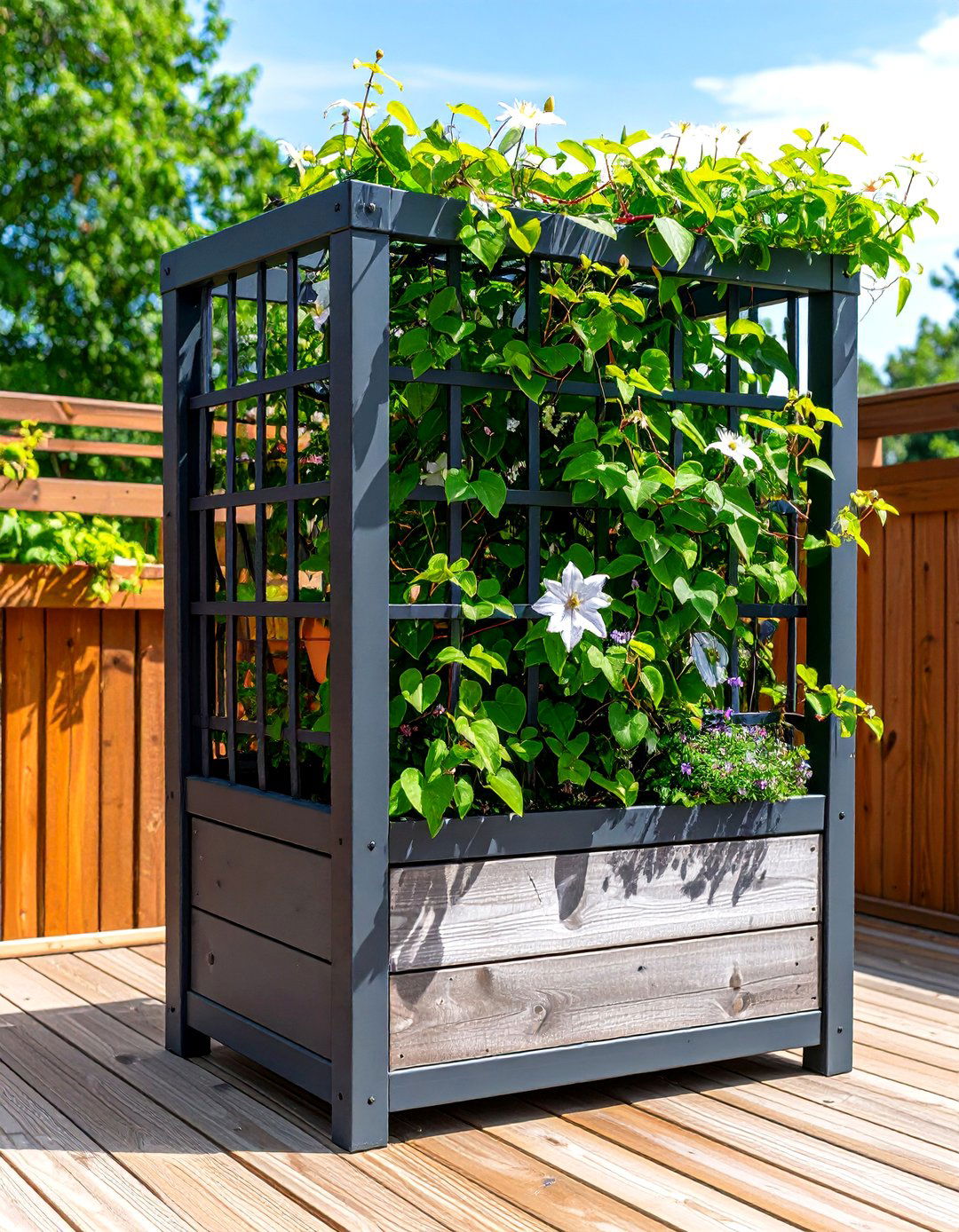 Firefly Create a high quality image with extra brightness of a dark metal trellis outdoor - 30 outdoor plant stand ideas