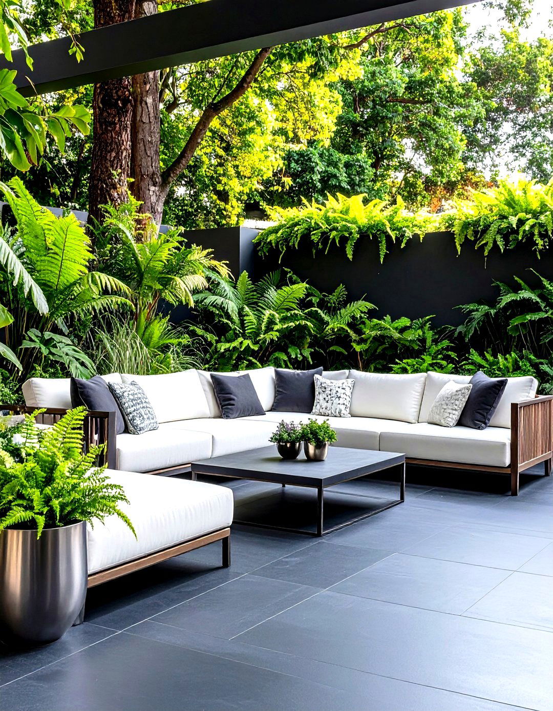 Firefly Create a high quality image with extra brightness of a dramatic dark charcoal pou - 30 poured concrete patio ideas