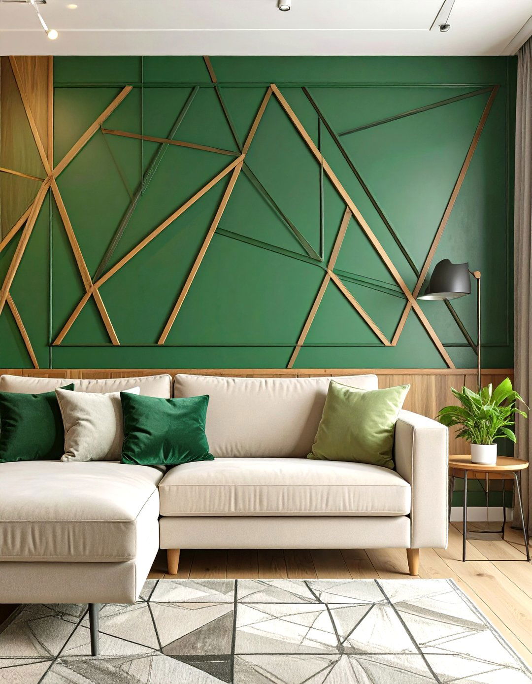 Firefly Create a high quality image with extra brightness of a dynamic geometric wood tri - 30 wood trim accent wall ideas
