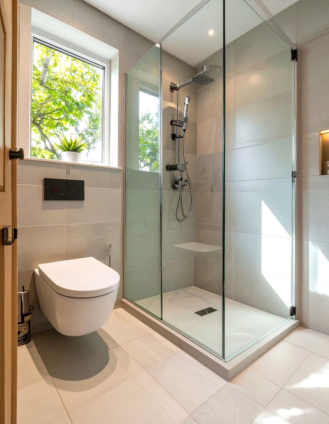 Firefly Create a high quality image with extra brightness of a frameless glass shower enc - 30 small master bathroom ideas