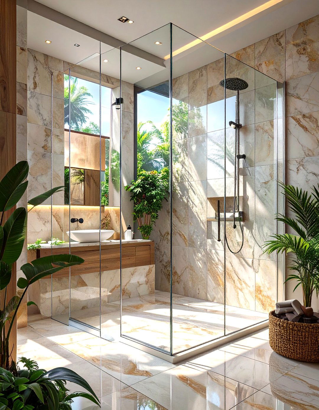 Firefly Create a high quality image with extra brightness of a frameless glass shower enc - 30 spa bathroom ideas