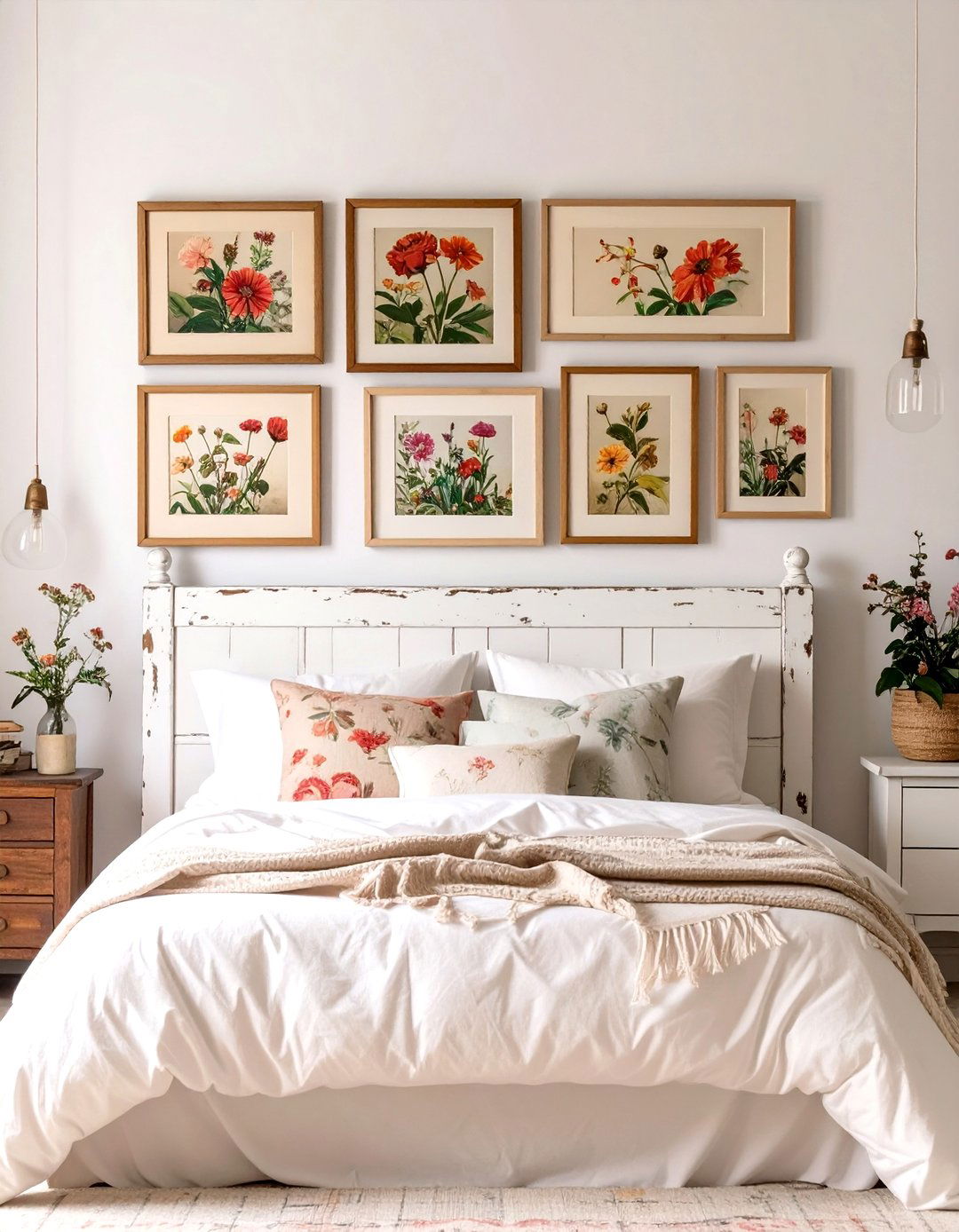 Firefly Create a high quality image with extra brightness of a gallery wall of framed vin - 30 shabby chic bedroom ideas