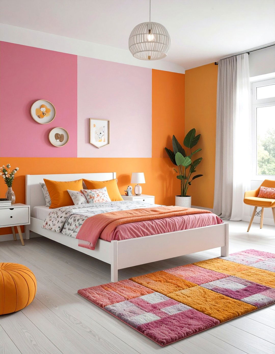 Firefly Create a high quality image with extra brightness of a hot pink and orange toddle - 30 toddler girl bedroom ideas