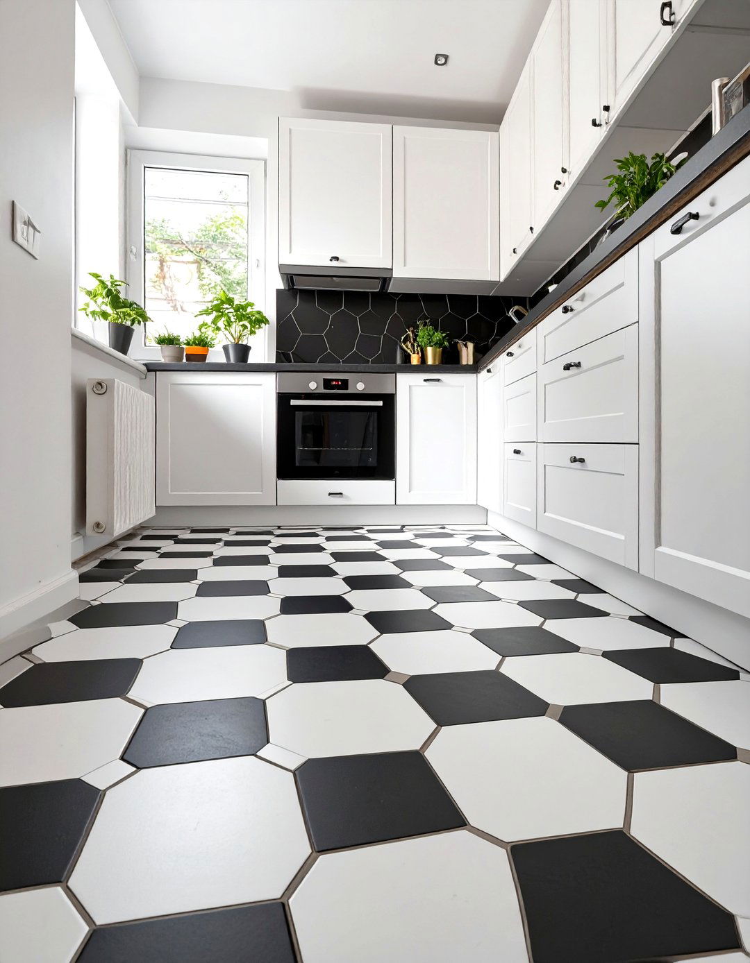 Firefly Create a high quality image with extra brightness of a kitchen floor covered in b - 30 small kitchen decor ideas