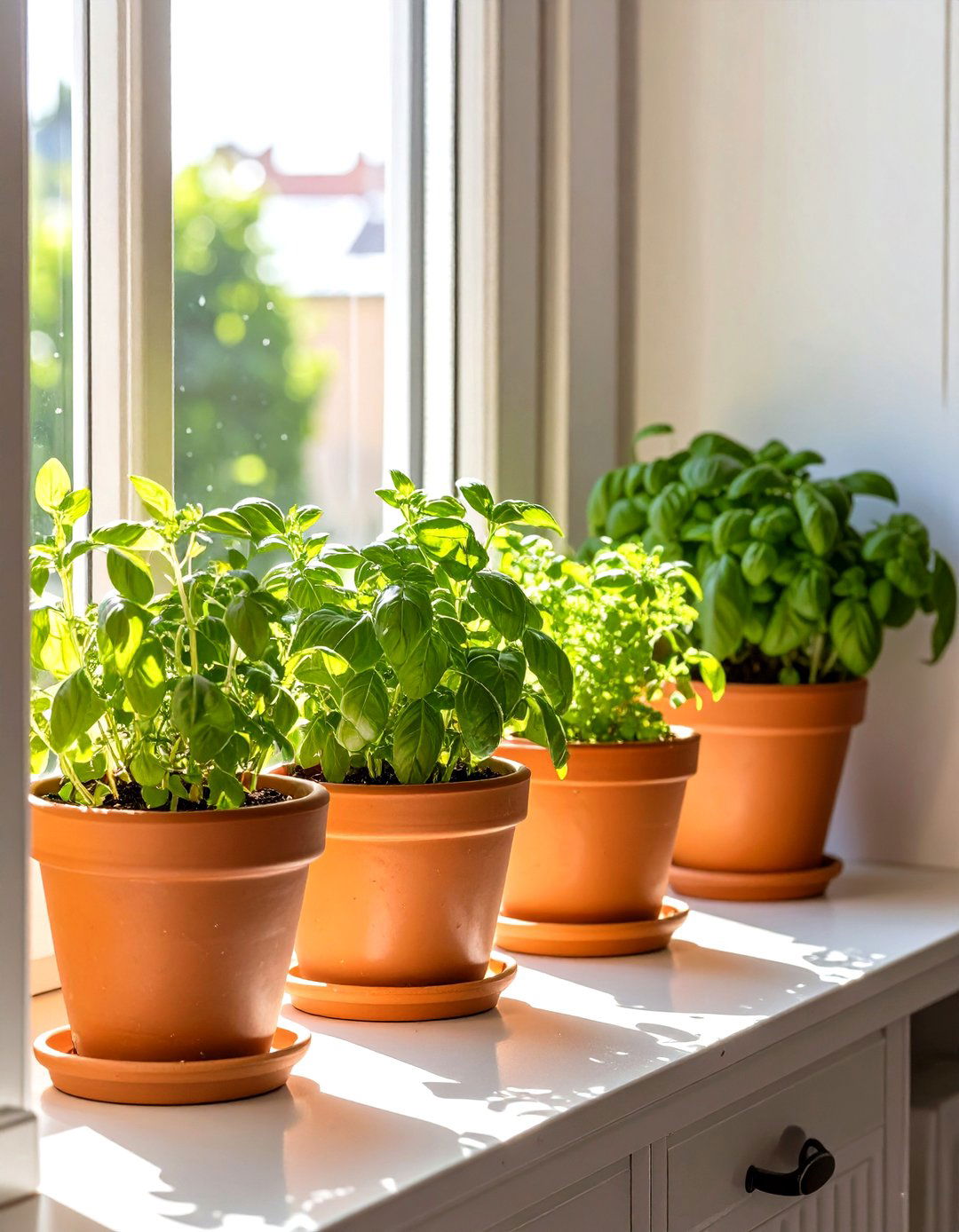 Firefly Create a high quality image with extra brightness of a kitchen window sill lined - 30 small kitchen decor ideas