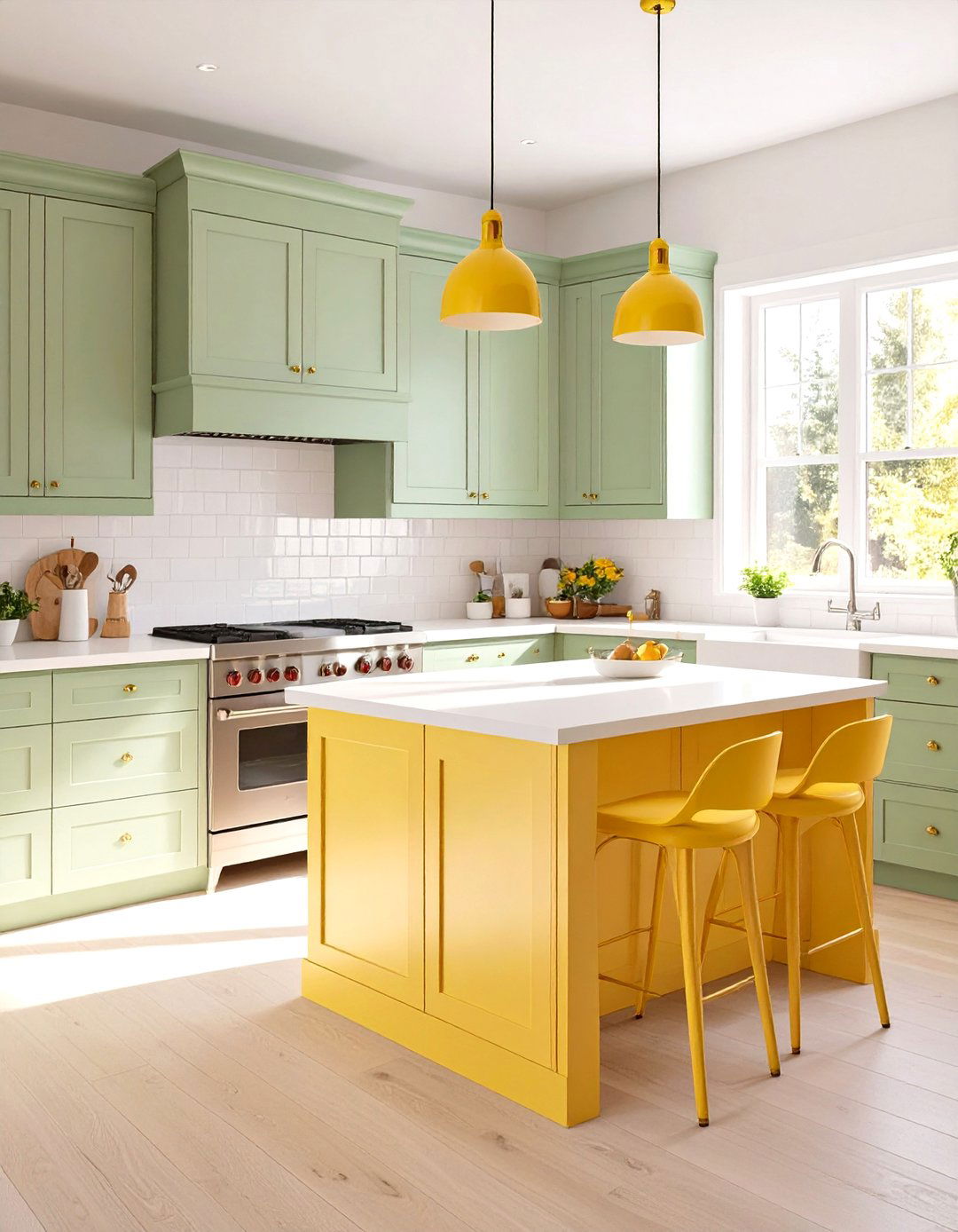 Firefly Create a high quality image with extra brightness of a kitchen with mint green cab - 30 vintage kitchen trends 2025
