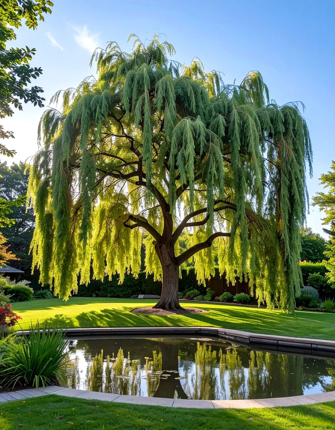 Firefly Create a high quality image with extra brightness of a large Weeping Willow tree - 30 tall backyard privacy ideas