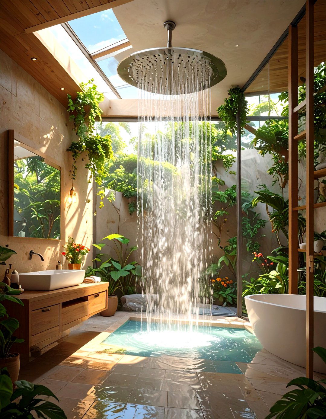 Firefly Create a high quality image with extra brightness of a large ceiling mounted rai - 30 spa bathroom ideas