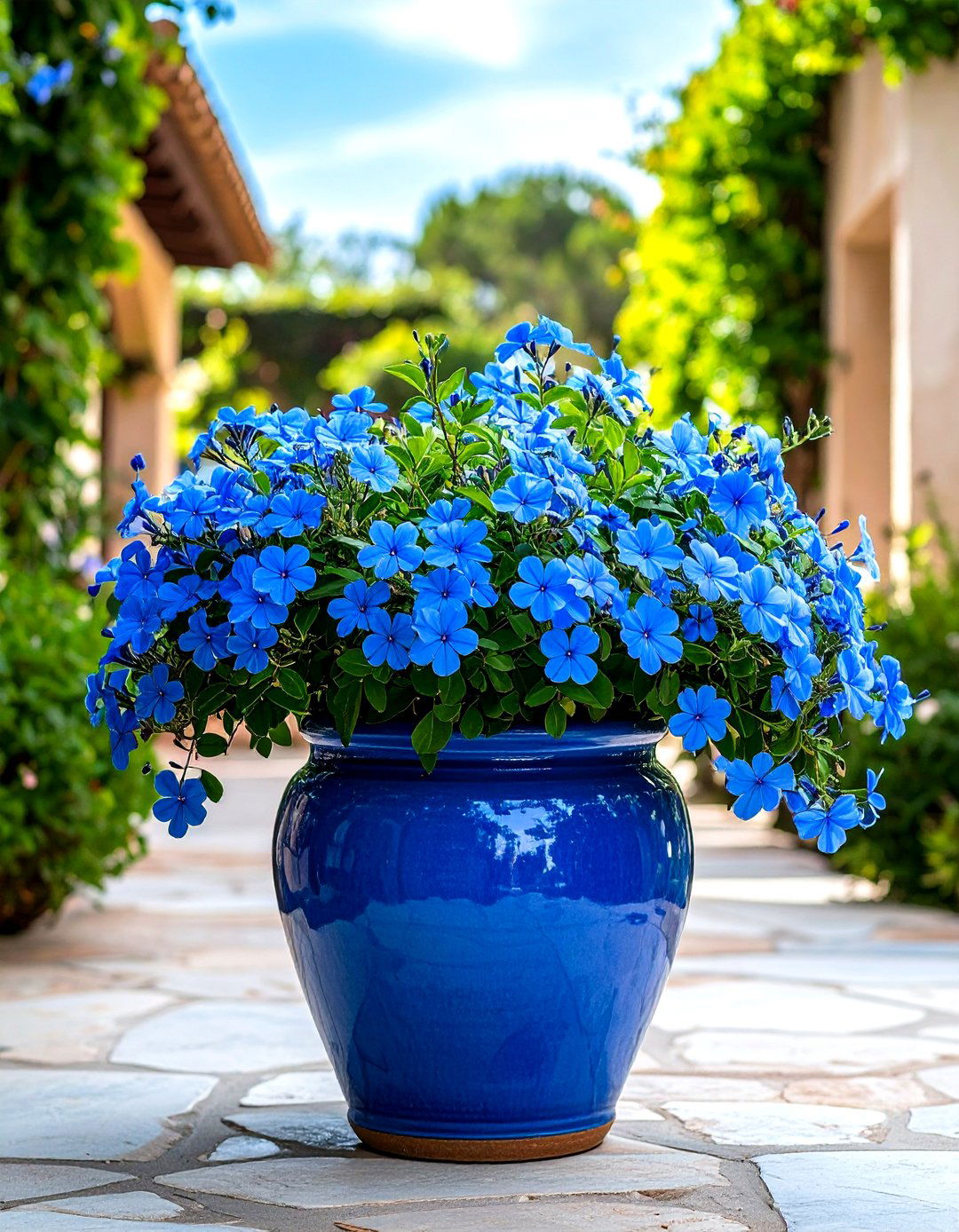 Firefly Create a high quality image with extra brightness of a large cobalt blue glazed - 30 plumbago landscaping ideas
