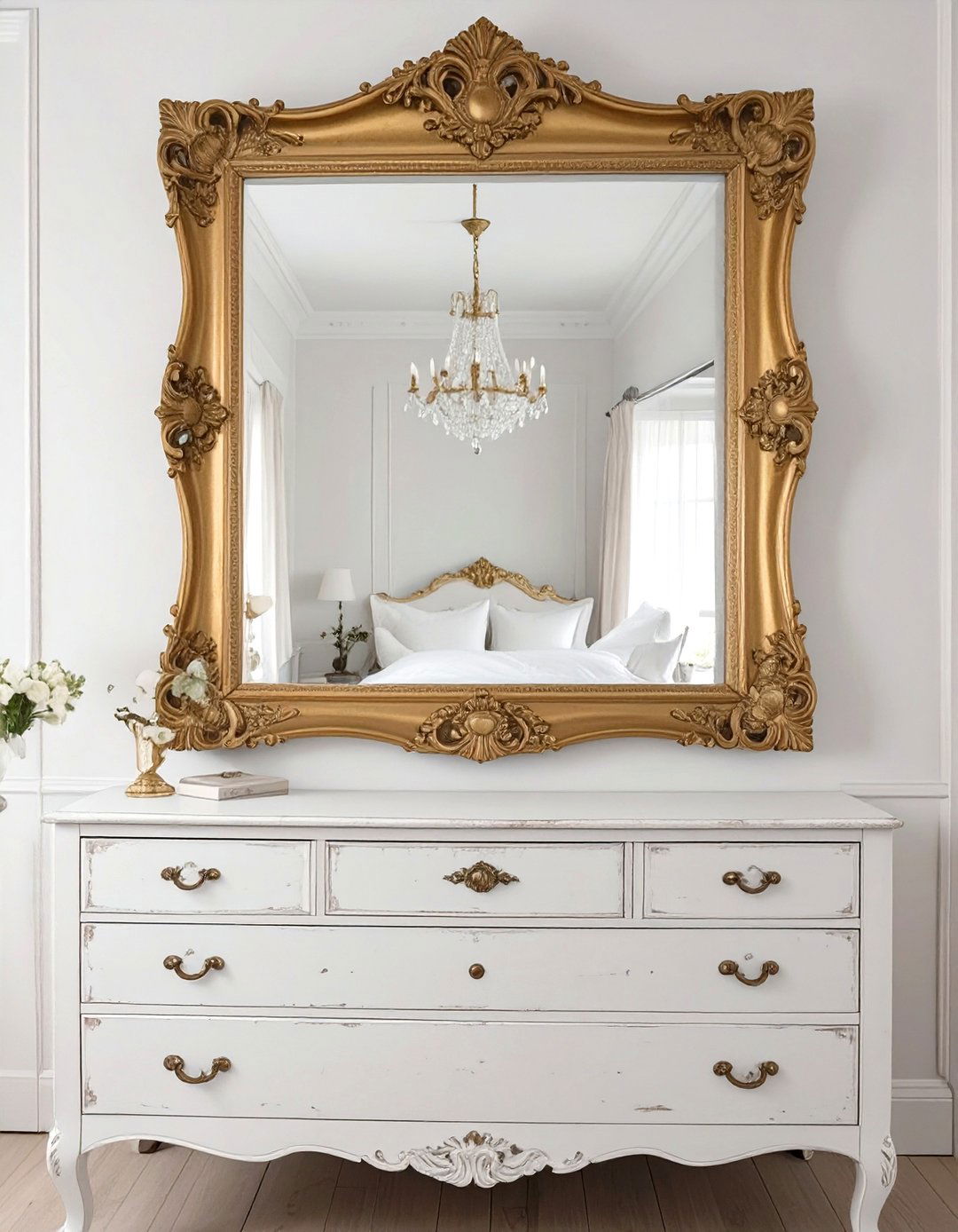 Firefly Create a high quality image with extra brightness of a large ornate vintage mirr - 30 shabby chic bedroom ideas
