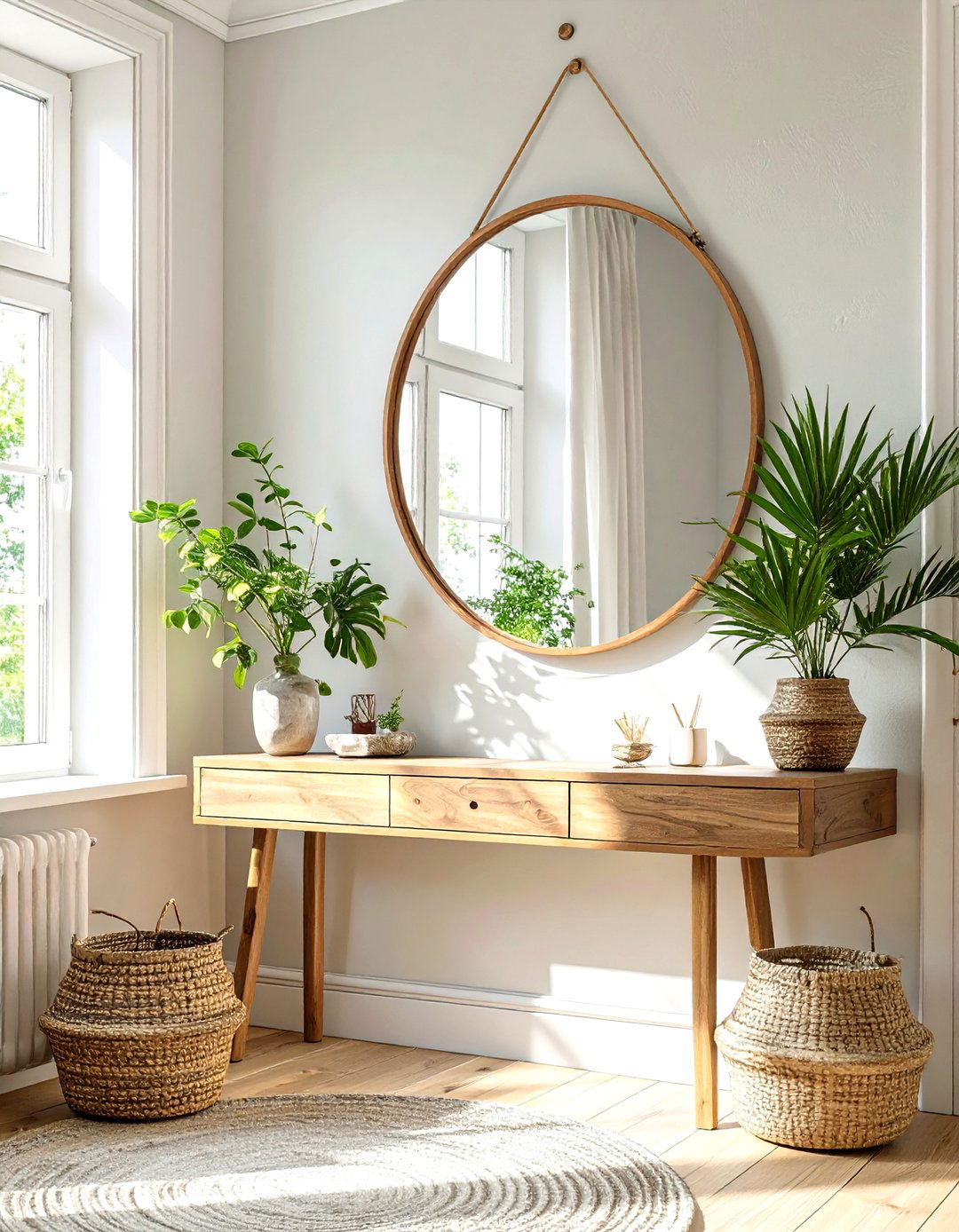 Firefly Create a high quality image with extra brightness of a large round mirror hangin - 30 therapy office decor ideas