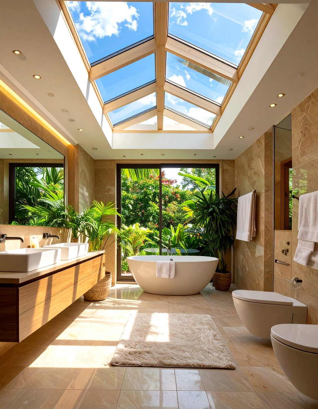 Firefly Create a high quality image with extra brightness of a large skylight in the ceil - 30 spa bathroom ideas