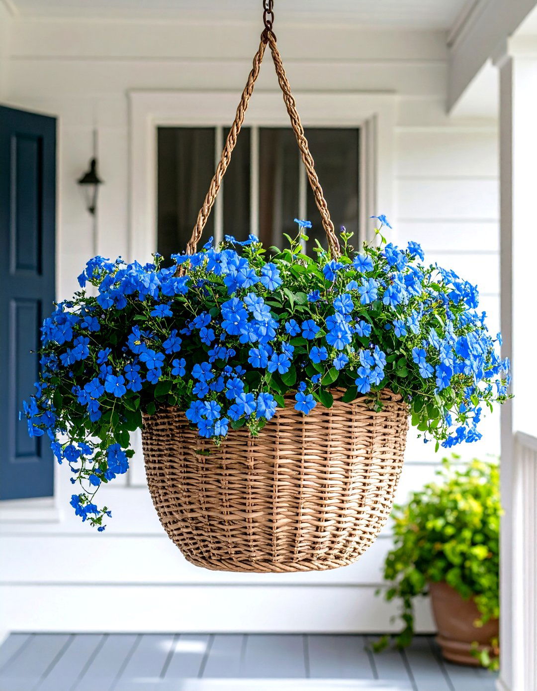 Firefly Create a high quality image with extra brightness of a large woven hanging basket - 30 plumbago landscaping ideas