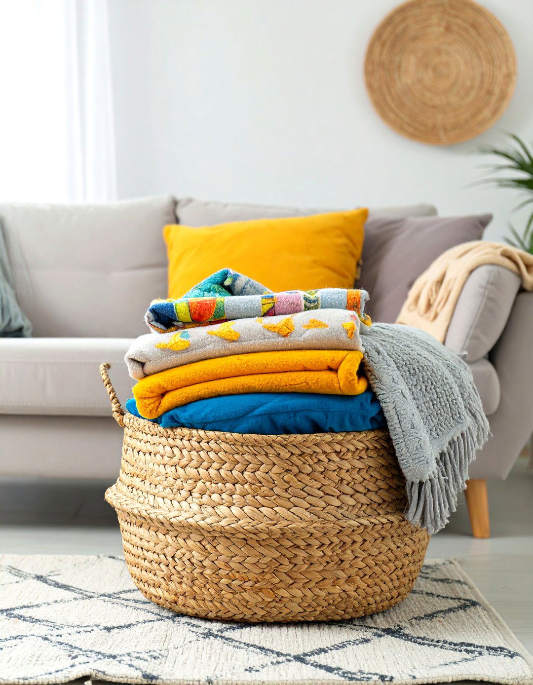 Firefly Create a high quality image with extra brightness of a large woven seagrass baske - 30 small family room ideas