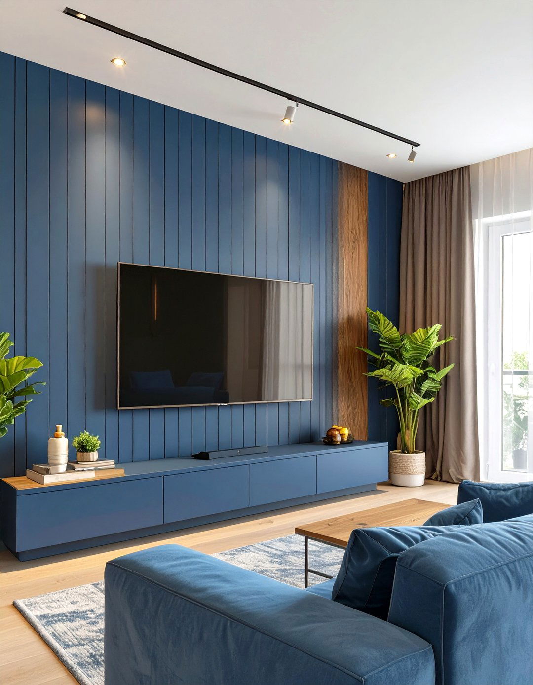 Firefly Create a high quality image with extra brightness of a living room media wall wi - 30 wood trim accent wall ideas