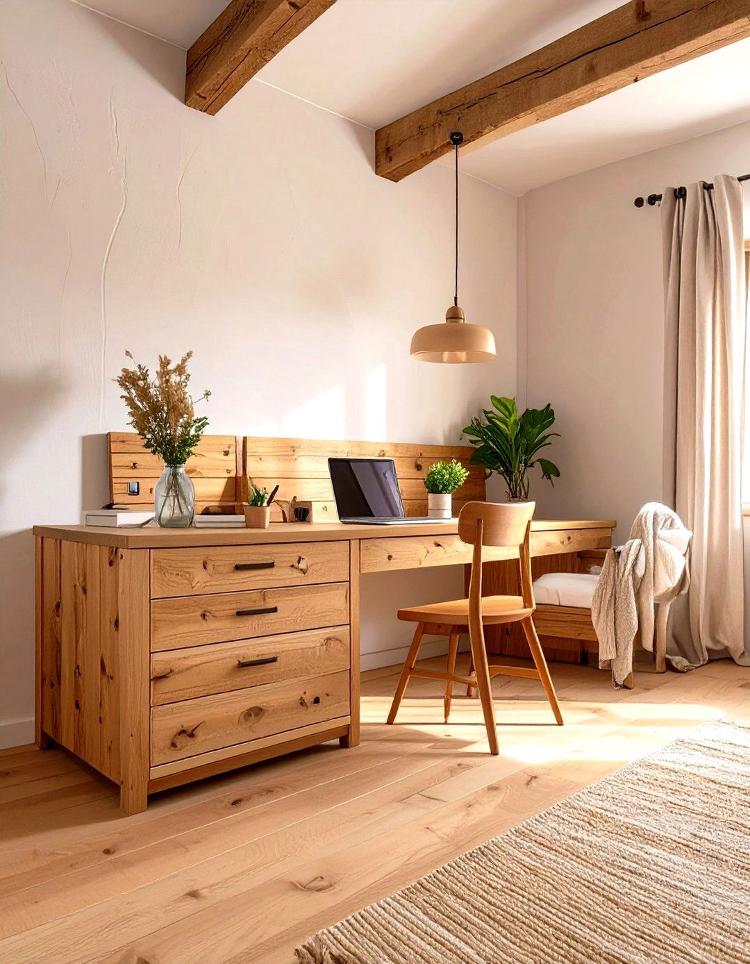 Firefly Create a high quality image with extra brightness of a long low wooden dresser w - 30 small bedroom bedroom office ideas