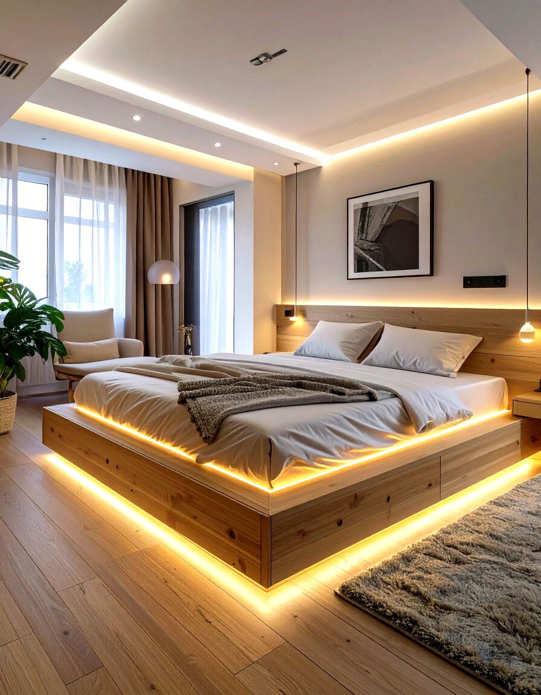 Firefly Create a high quality image with extra brightness of a minimalist floating bed fr - 30 small bedroom design ideas