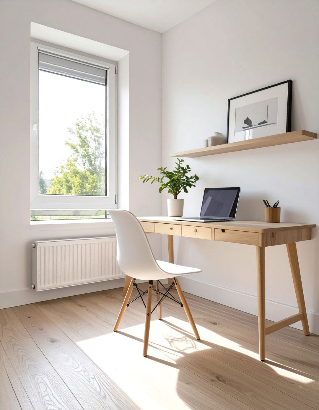 Firefly Create a high quality image with extra brightness of a minimalist home office fea - 30 scandinavian house design ideas