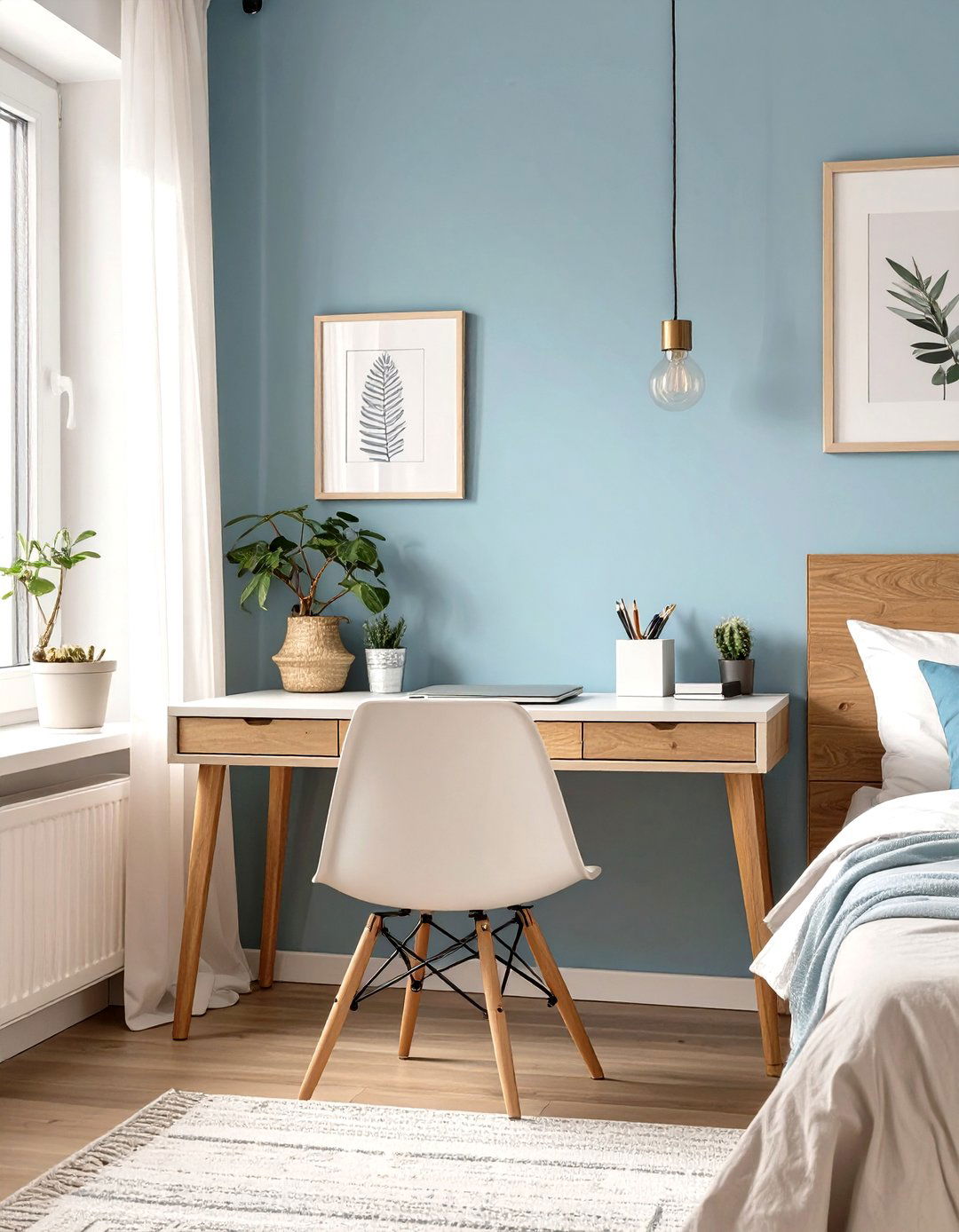 Firefly Create a high quality image with extra brightness of a minimalist leaning desk wi - 30 small bedroom bedroom office ideas