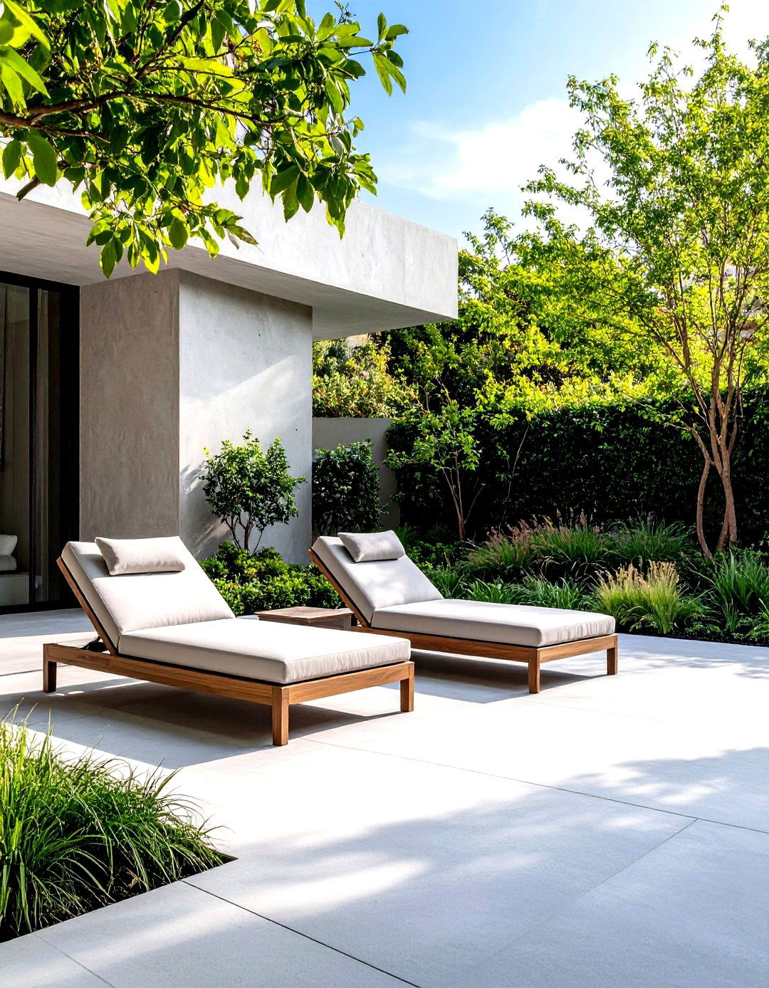 Firefly Create a high quality image with extra brightness of a minimalist poured concrete - 30 poured concrete patio ideas