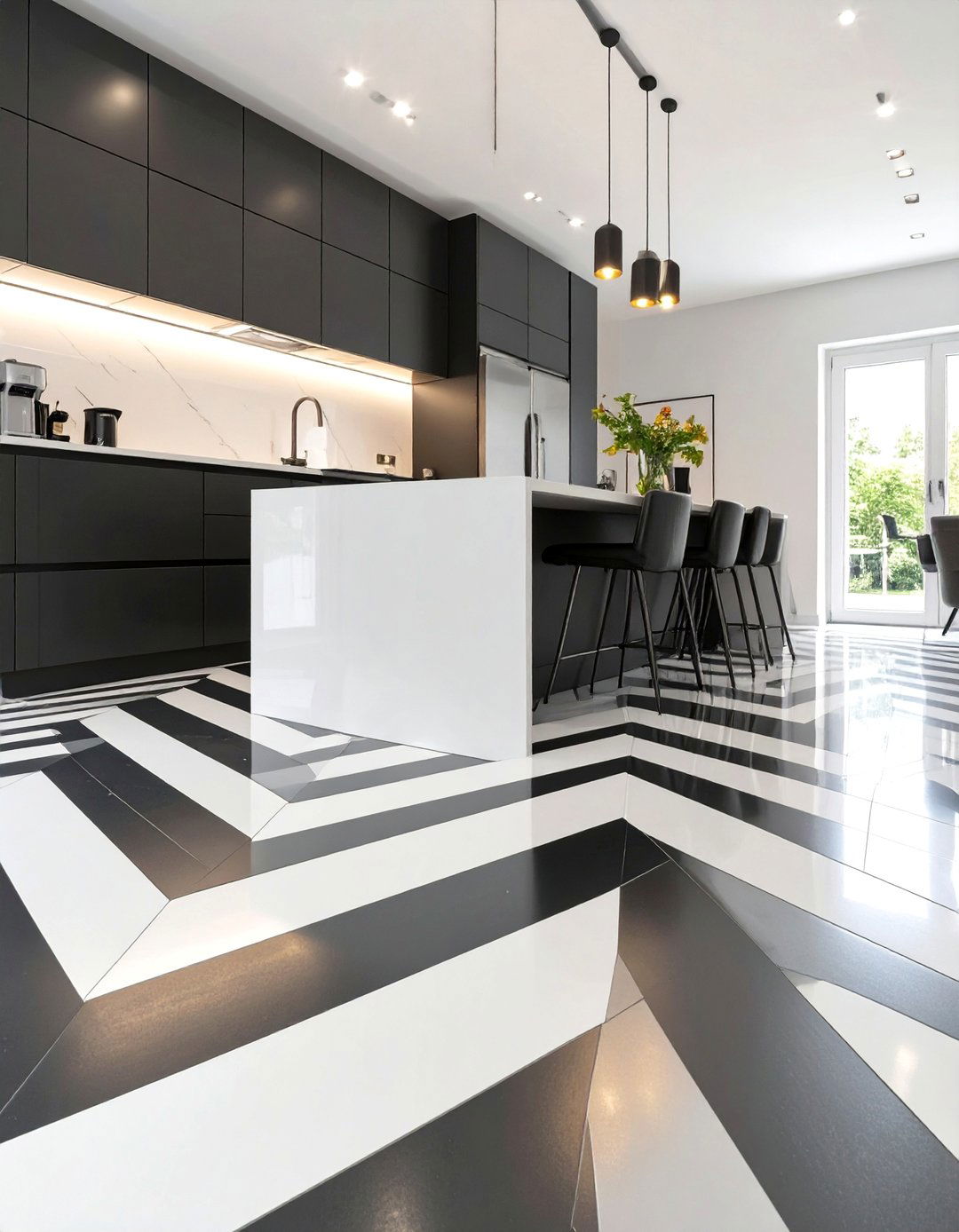 Firefly Create a high quality image with extra brightness of a modern kitchen with bold b