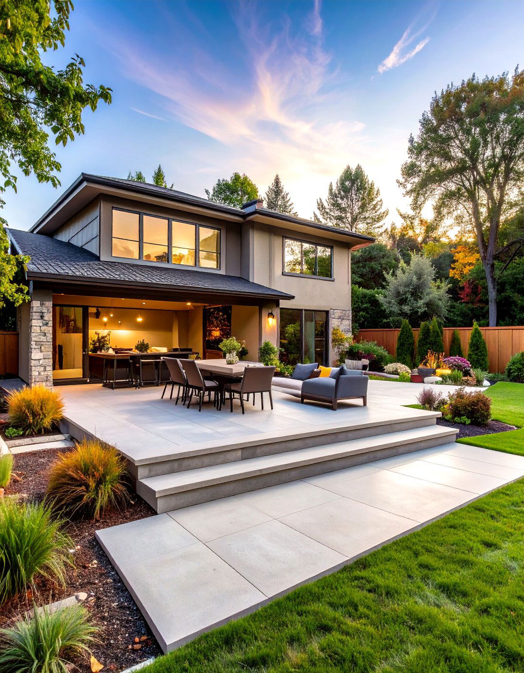 Firefly Create a high quality image with extra brightness of a multi level poured concret - 30 poured concrete patio ideas