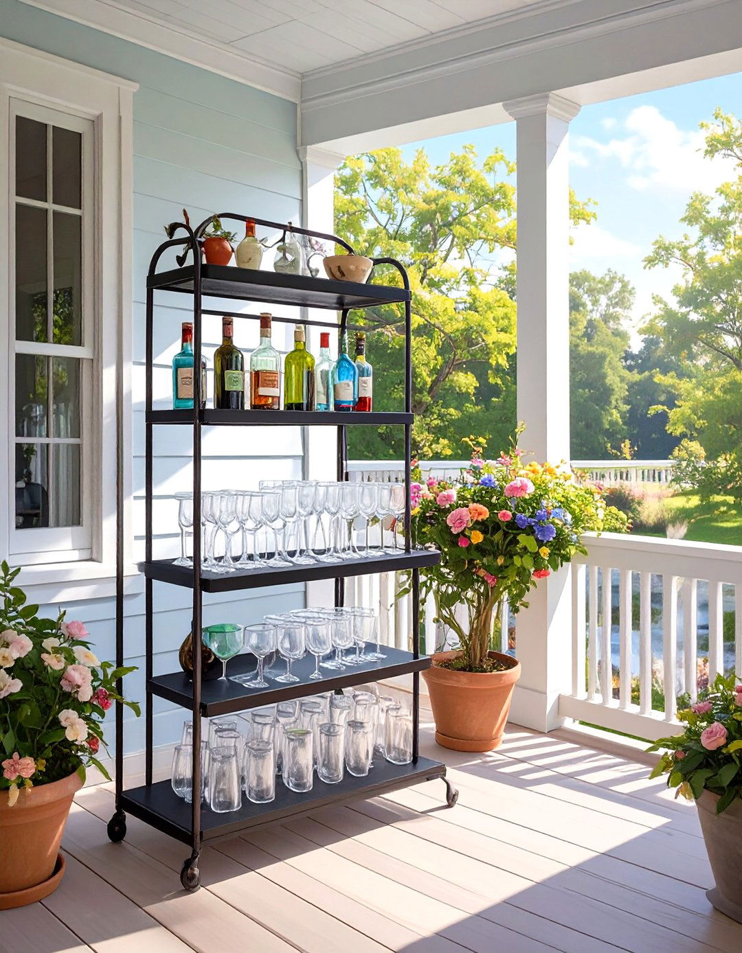 Firefly Create a high quality image with extra brightness of a narrow two tiered black m - 30 small screened in porch ideas