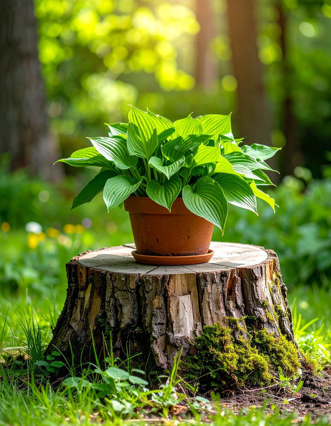 Firefly Create a high quality image with extra brightness of a natural tree stump outdoor - 30 outdoor plant stand ideas
