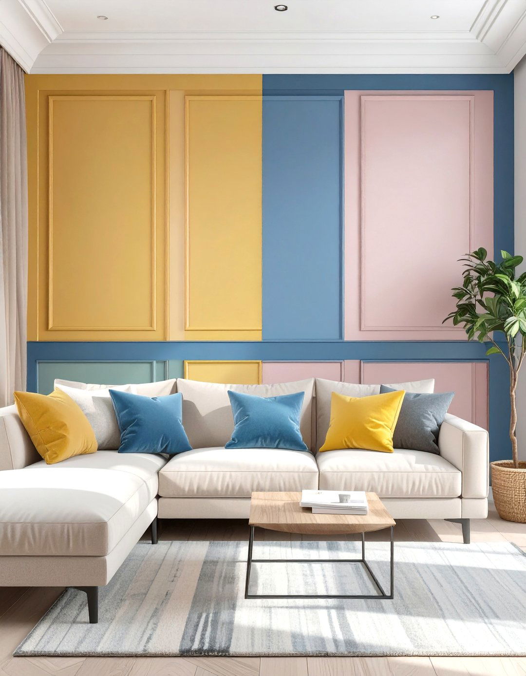 Firefly Create a high quality image with extra brightness of a painted color block wood t - 30 wood trim accent wall ideas