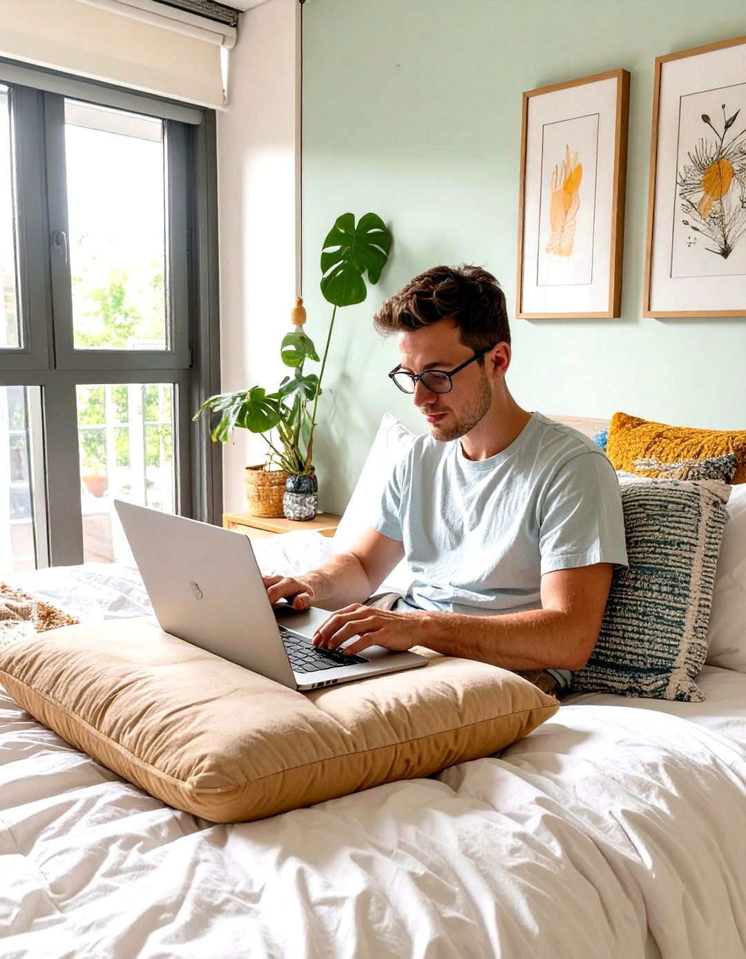 Firefly Create a high quality image with extra brightness of a person working comfortably - 30 small bedroom bedroom office ideas