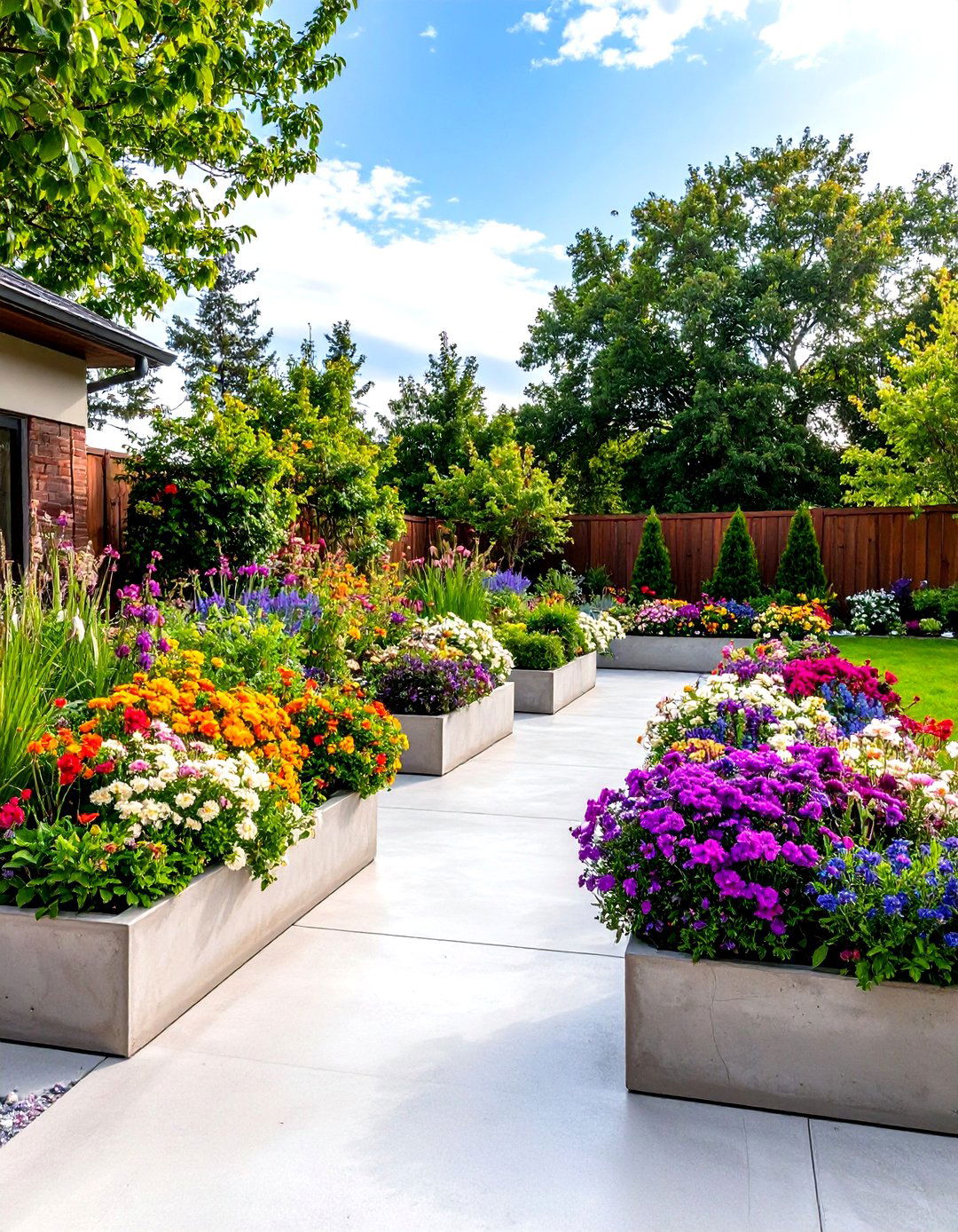 Firefly Create a high quality image with extra brightness of a poured concrete patio feat - 30 poured concrete patio ideas