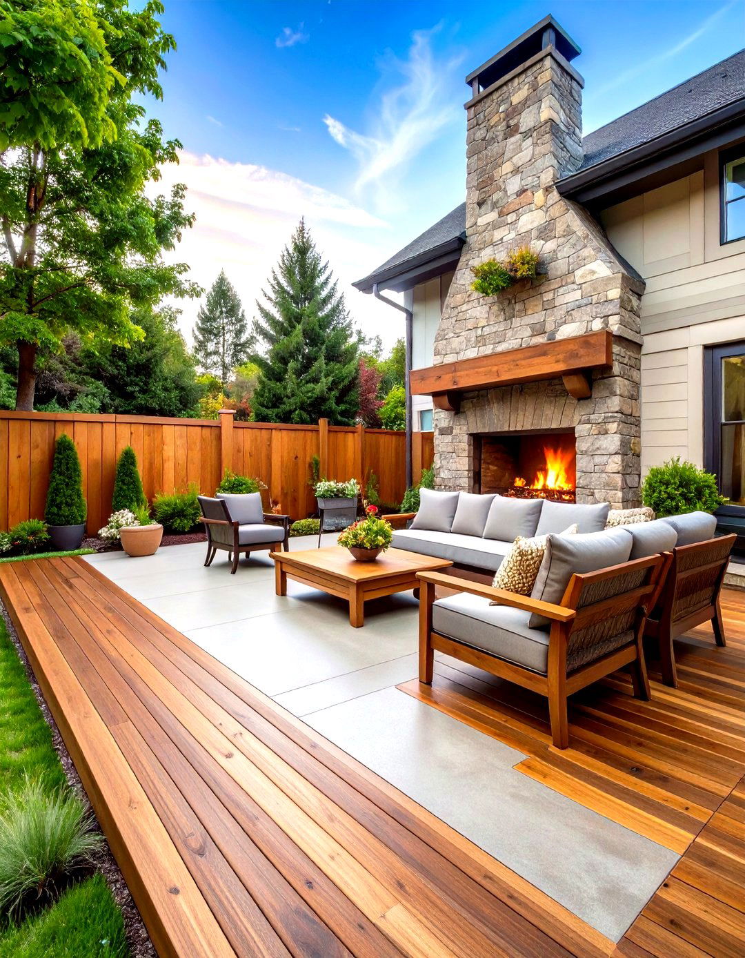 Firefly Create a high quality image with extra brightness of a poured concrete patio stam - 30 poured concrete patio ideas