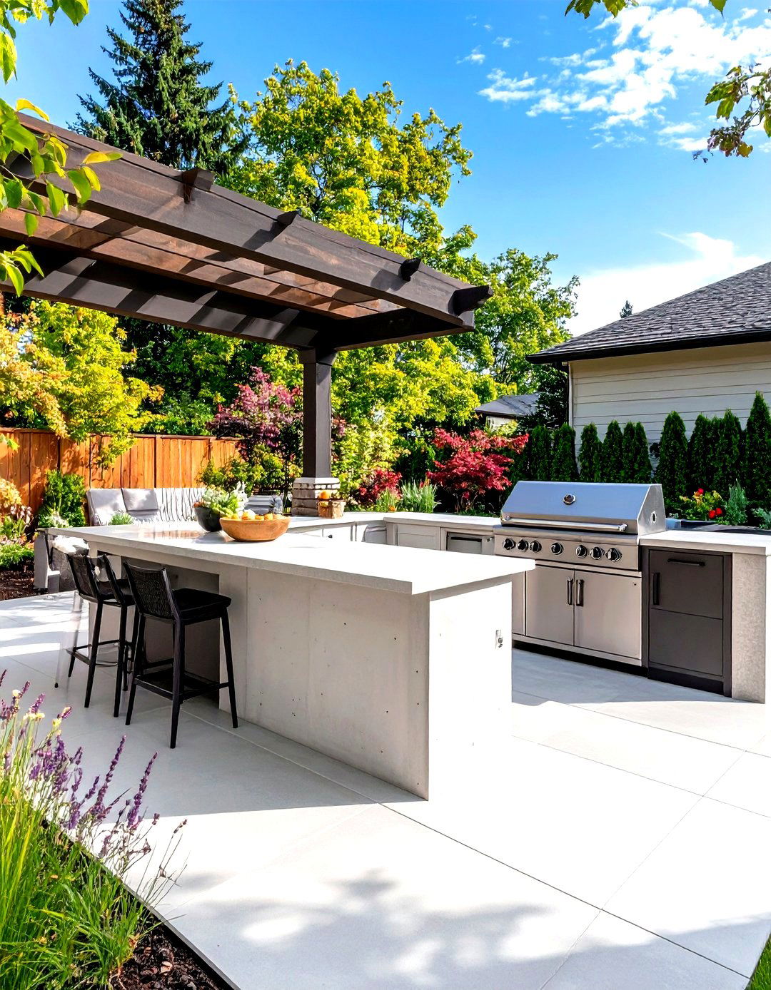 Firefly Create a high quality image with extra brightness of a poured concrete patio that - 30 poured concrete patio ideas