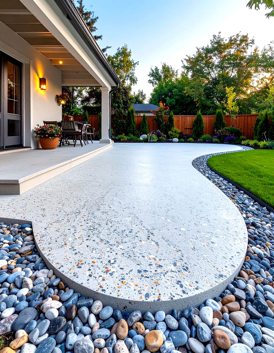 Firefly Create a high quality image with extra brightness of a poured concrete patio with - 30 poured concrete patio ideas