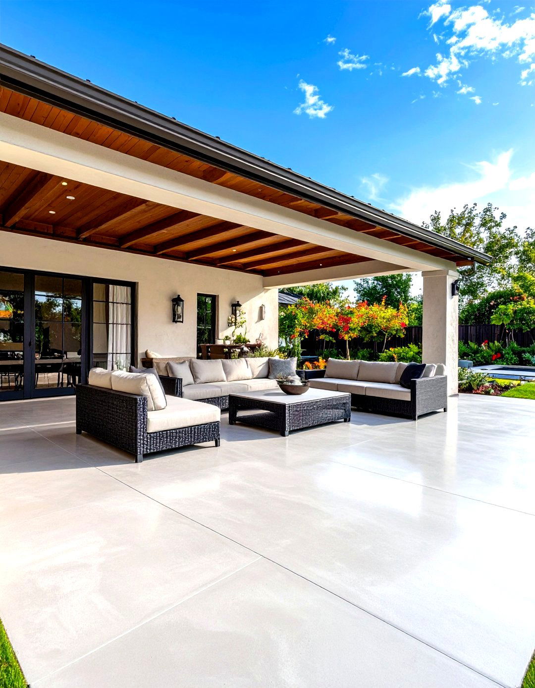 Firefly Create a high quality image with extra brightness of a poured concrete patio with - 30 poured concrete patio ideas