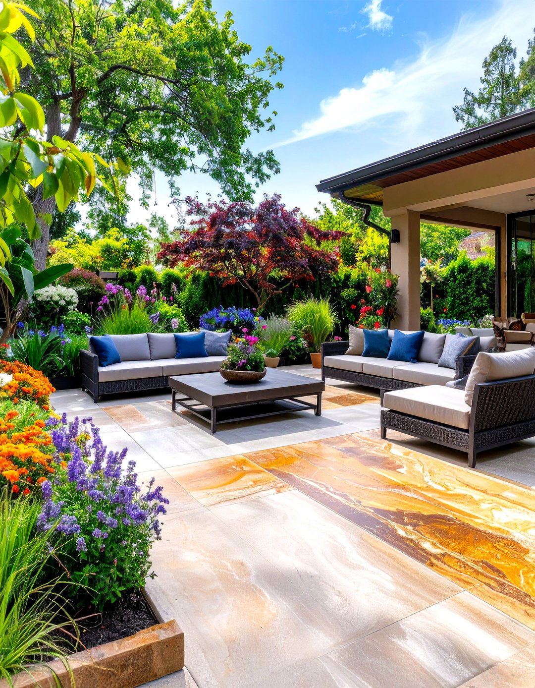 Firefly Create a high quality image with extra brightness of a poured concrete patio with - 30 poured concrete patio ideas
