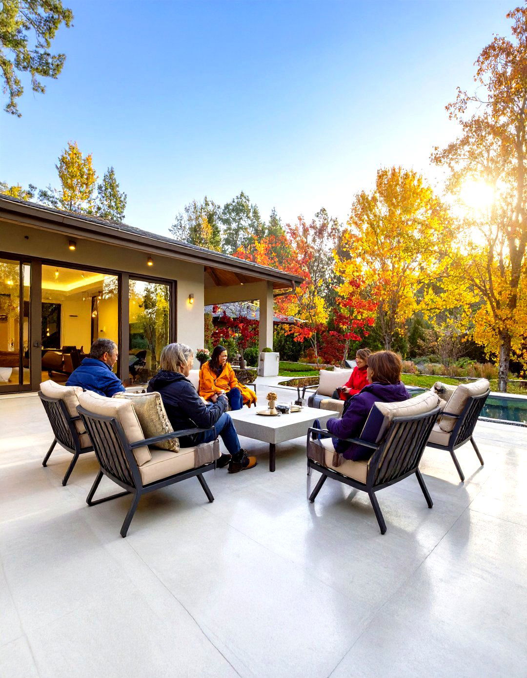 Firefly Create a high quality image with extra brightness of a poured concrete patio with - 30 poured concrete patio ideas