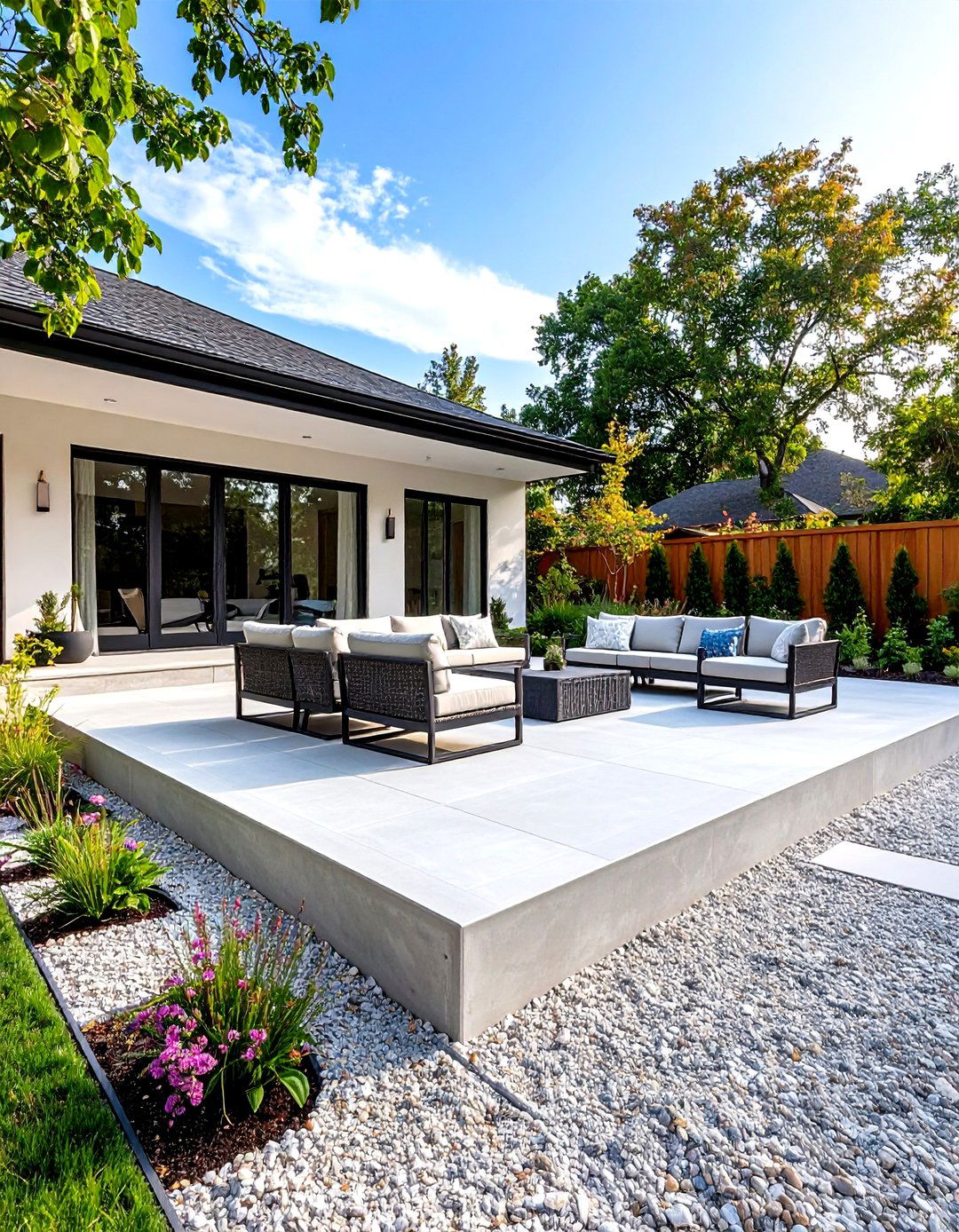 Firefly Create a high quality image with extra brightness of a poured concrete patio with - 30 poured concrete patio ideas